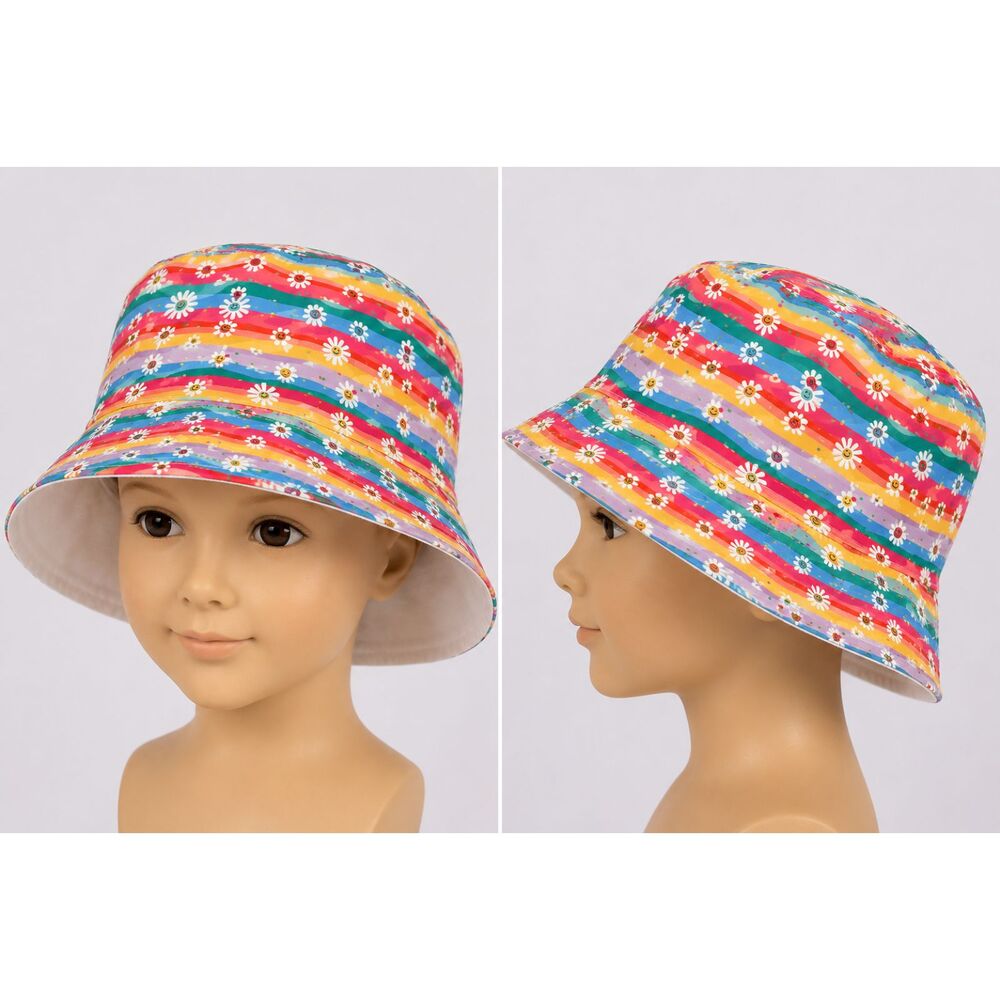 Little Wishes Rainbow Daisy Smiley Face Bucket Hat 0+ Colorful Retro Sun Hat